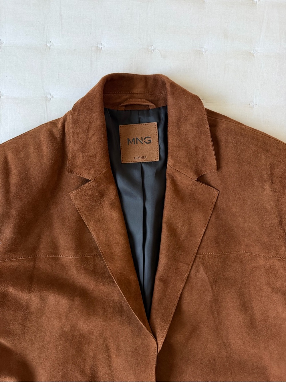 Mango Medium Relaxed Fit Suede Blazer in Vintage Brown - Picture 11 of 16